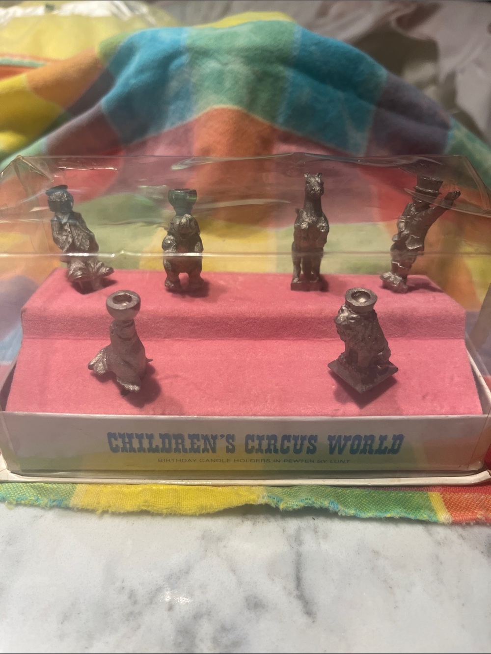 Lunt 1976 Children’s Circus World Birthday Figurine Candle Holders - Pewter